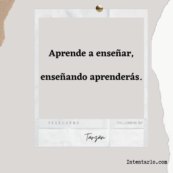 frases de Tarzan Una nota estilo Polaroid fijada sobre un fondo texturizado dice: "Aprende a enseñar, enseñando aprenderás.