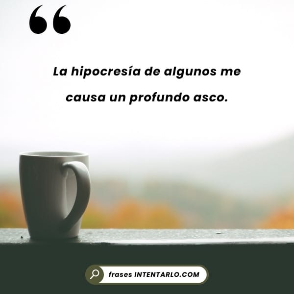 Una taza blanca con un texto en español: 'La hipocresía de algunos me causa un profundo asco.'