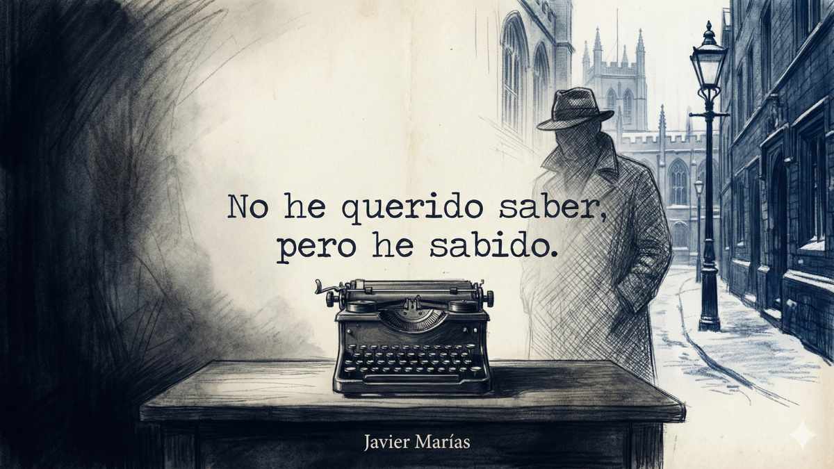Frase de Javier Marías sobre el saber Ilustración estilo noir con la frase de Javier Marías: No he querido saber pero he sabido