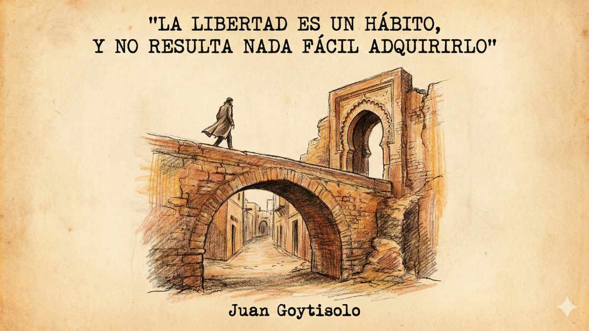 Frase de Juan Goytisolo sobre la libertad Ilustración artística con la frase de Juan Goytisolo: La libertad es un hábito