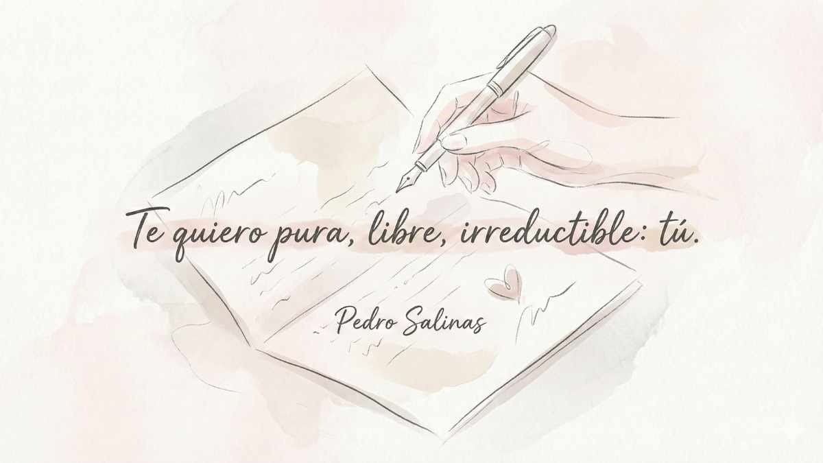 Frase de Pedro Salinas sobre el amor Ilustración delicada con la frase de Pedro Salinas: La forma de querer tú es dejarme que te quiera