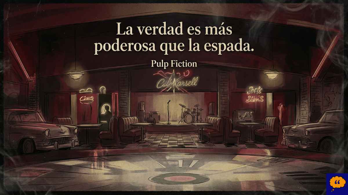Frase de Pulp Fiction sobre el orgullo y la lealtad Ilustración estilo cine negro con la frase de Pulp Fiction: Ese es el orgullo que te jode. A la mierda el orgullo