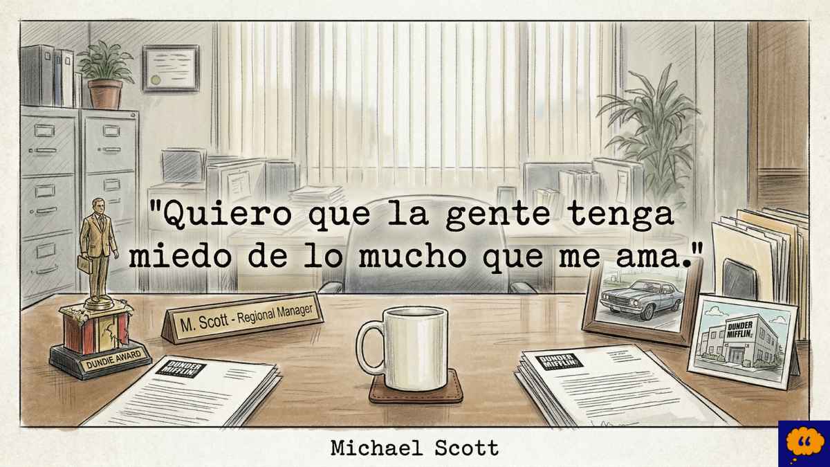 Frase de comedia de Michael Scott en The Office Ilustración estilo boceto de Michael Scott de The Office con la frase sarcástica sobre ser temido o amado