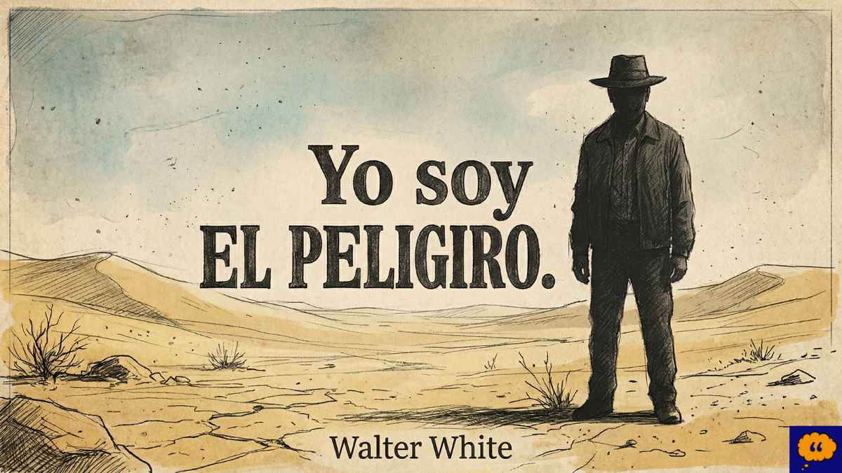 Frase icónica de Walter White en Breaking Bad Ilustración estilo boceto de Walter White de Breaking Bad con un tono melancólico y la frase Yo soy el peligro