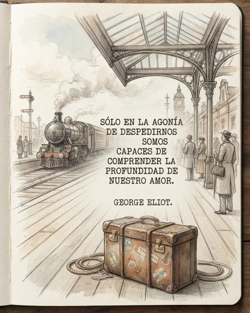 George Eliot: solo al despedirnos comprendemos la profundidad de nuestro amor, con un tren de vapor y una maleta en el andén