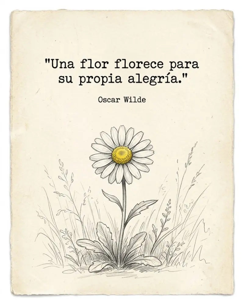 Una flor florece para su propia alegría, Oscar Wilde, junto a una margarita dibujada entre hierbas