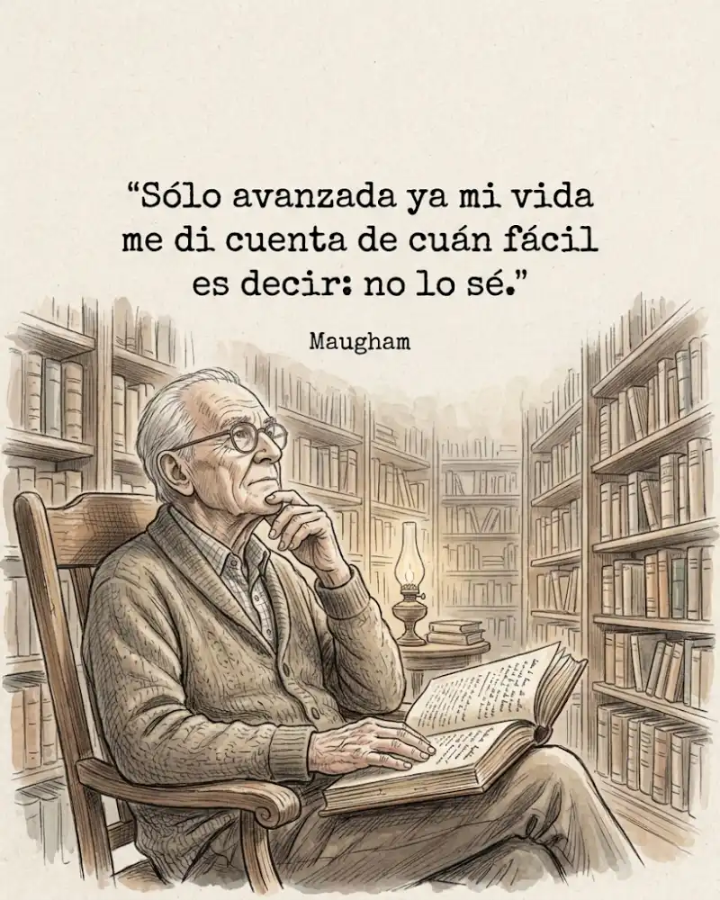 Somerset Maugham: qué fácil es decir no lo sé, con un anciano leyendo en una biblioteca